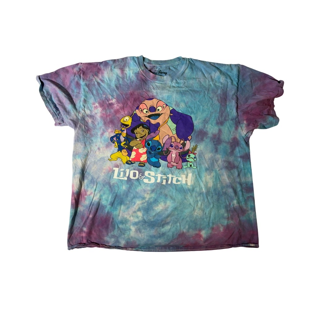Disney Lilo & Stitch Tie Dye Graphic T-Shirt Blue‎ Purple Mens 3XL Size Cotton